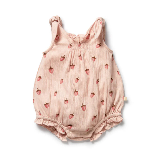 Wilson & Frenchy / Strawberry Kisses Organic Tie Playsuit