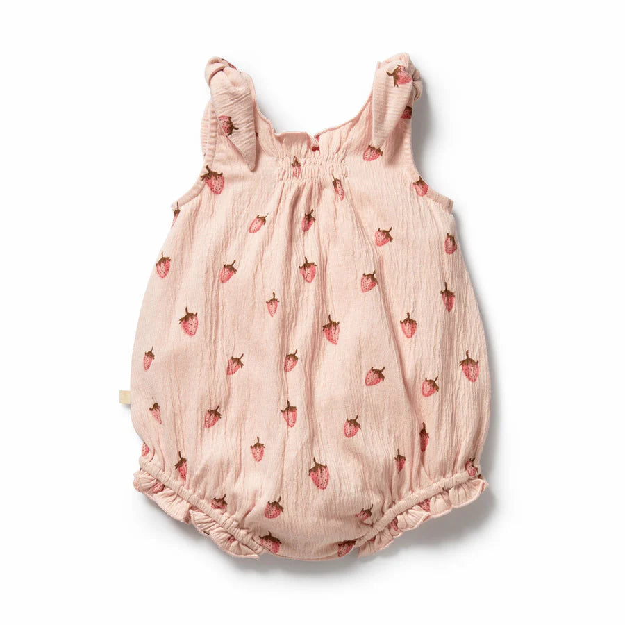 Wilson & Frenchy / Strawberry Kisses Organic Tie Playsuit