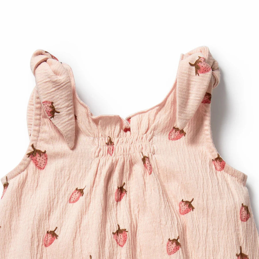 Wilson & Frenchy / Strawberry Kisses Organic Tie Playsuit