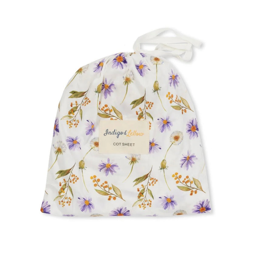 Indigo & Lellow / Cot Sheets - Bush Daisy