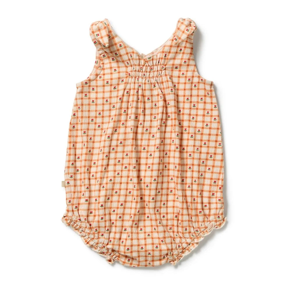 Wilson & Frenchy / Checkerberry Organic Crinkle Tie Playsuit