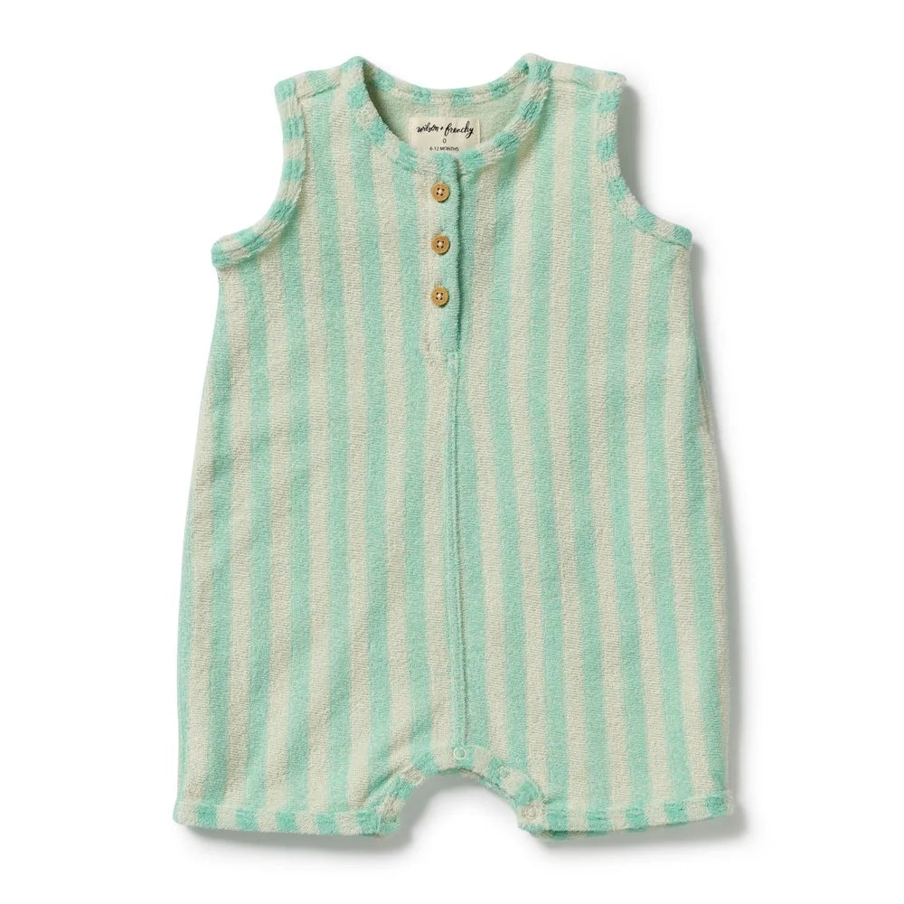 Wilson & Frenchy / Seafoam Stripe Organic Terry Growsuit