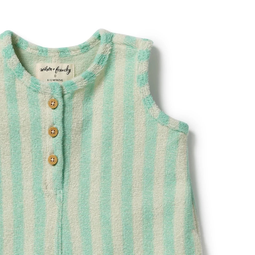 Wilson & Frenchy / Seafoam Stripe Organic Terry Growsuit