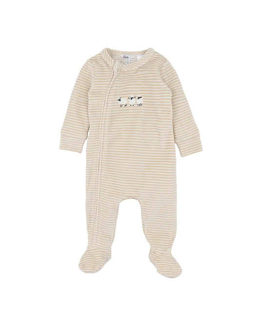 Bebe By Minihaha / Hunter Stripe Velour Zip Onesie