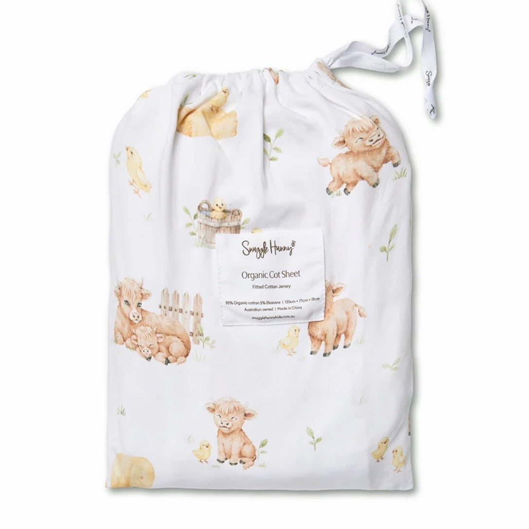 Snuggle Hunny / Fitted Cot Sheet - Highland Cows