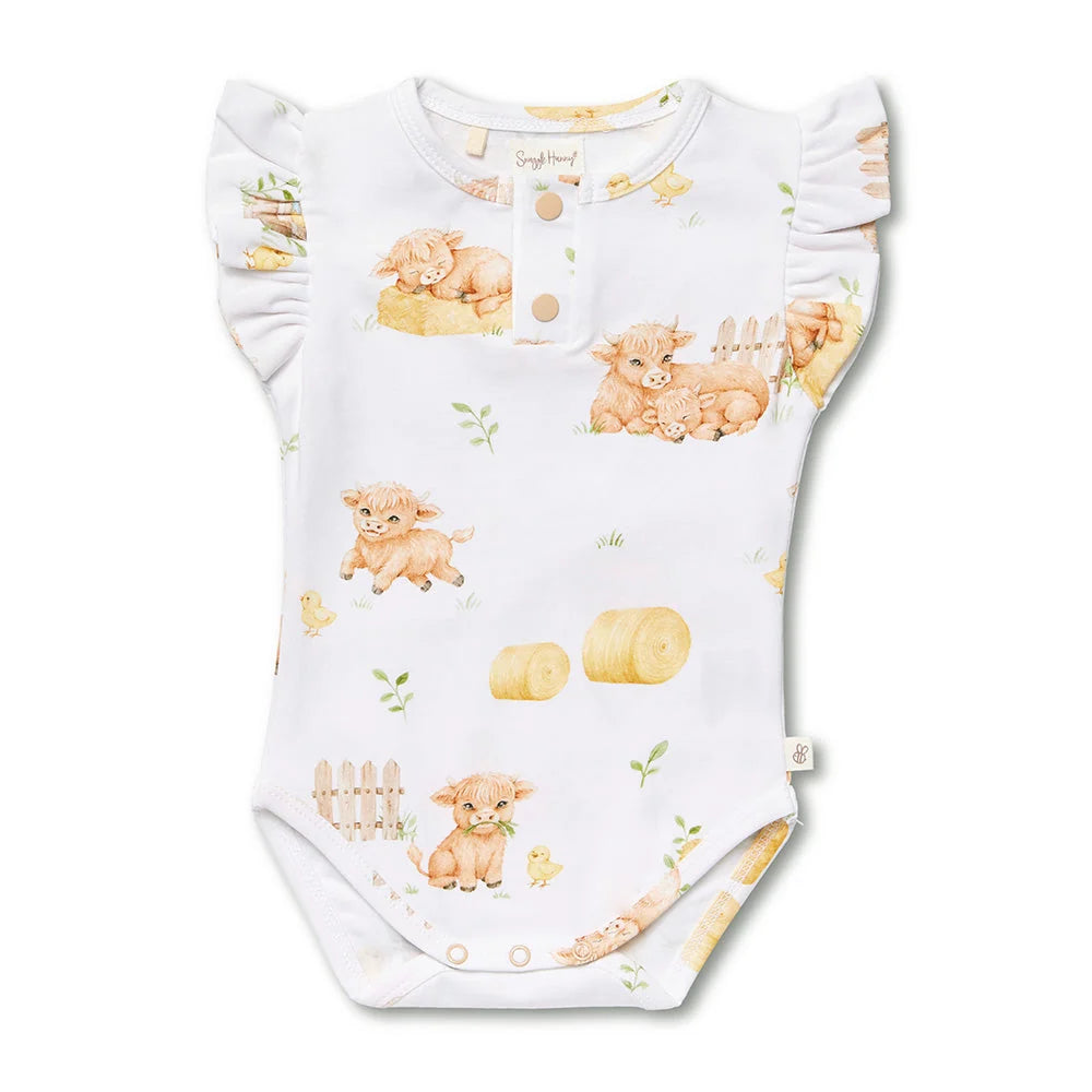 Snuggle Hunny / Short Sleeve Bodysuit with Frill - Highland Cows