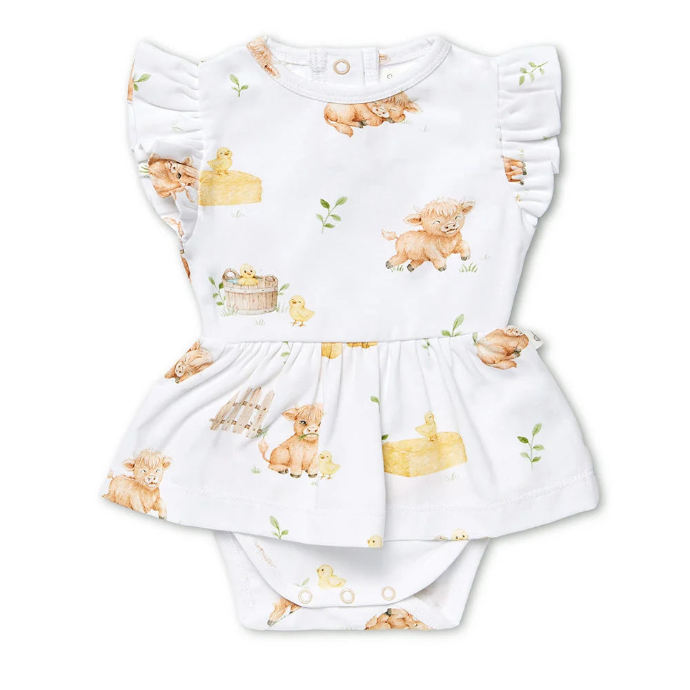 Snuggle Hunny / Short Sleeve Dress with Frill - Highland Cows