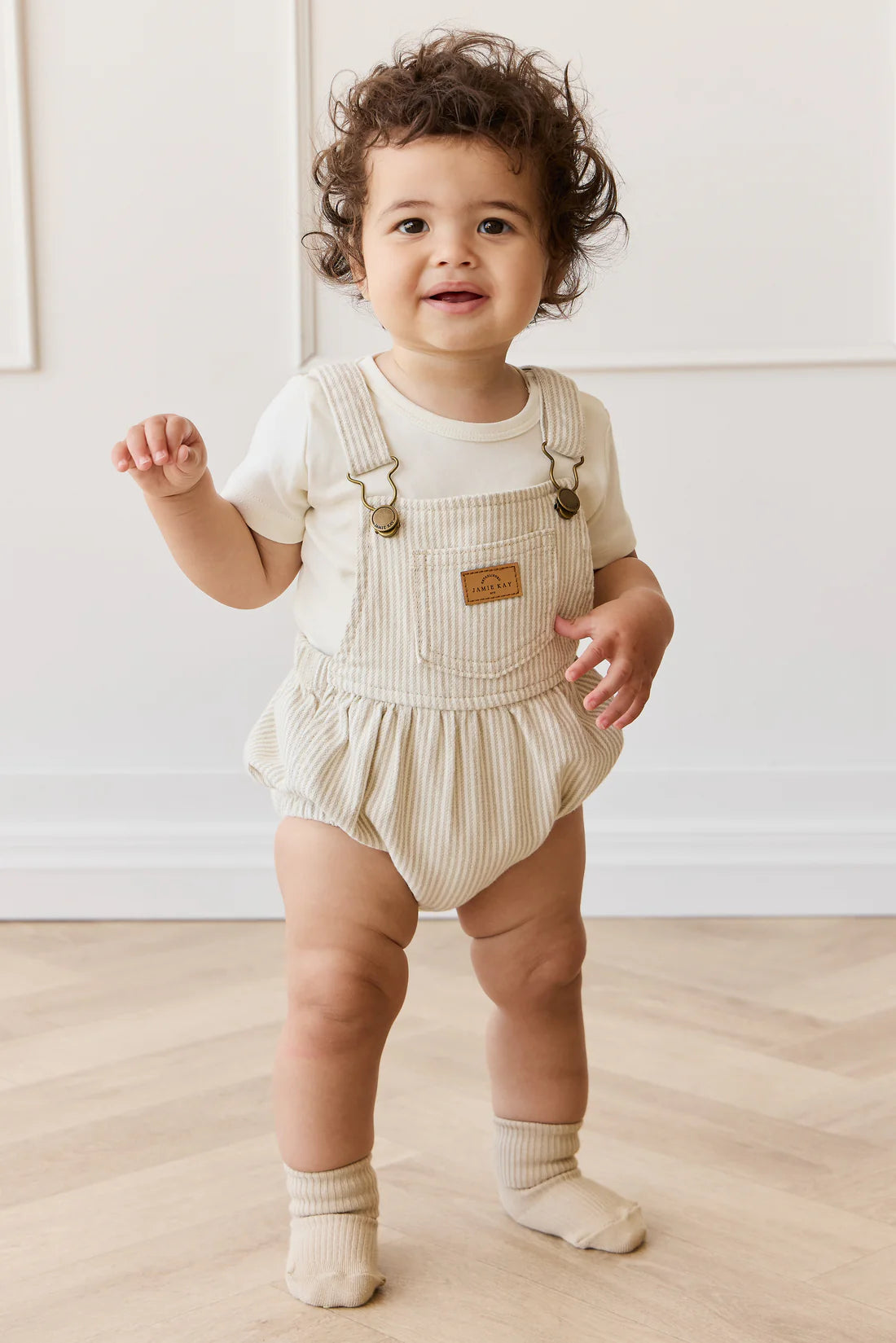 Jamie Kay / Pax Playsuit - Fine Vertical Stripe Sandy Brown/Cloud