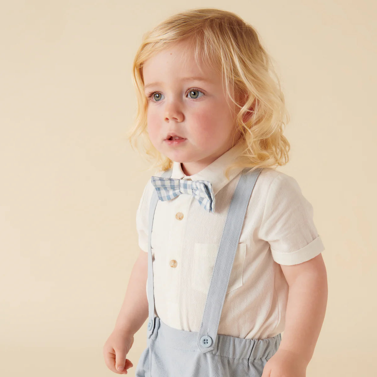 Designer Kidz / Archie Button Romper - Ivory