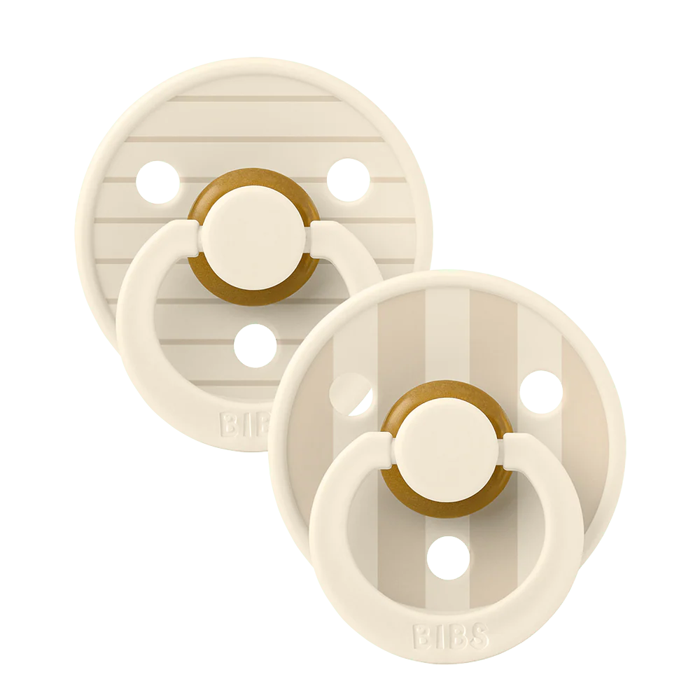 BIBS / Dummy Round Nipple 2 Pack - Pin Stripe Ivory