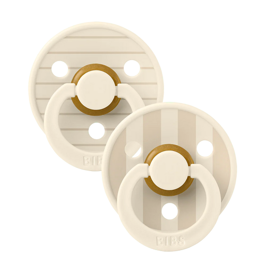 BIBS / Dummy Round Nipple 2 Pack - Pin Stripe Ivory