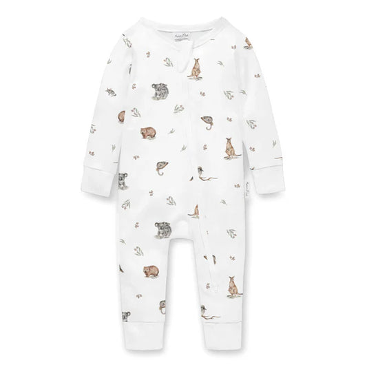 Aster & Oak  /  Native Animals Long Sleeve Zip  Romper