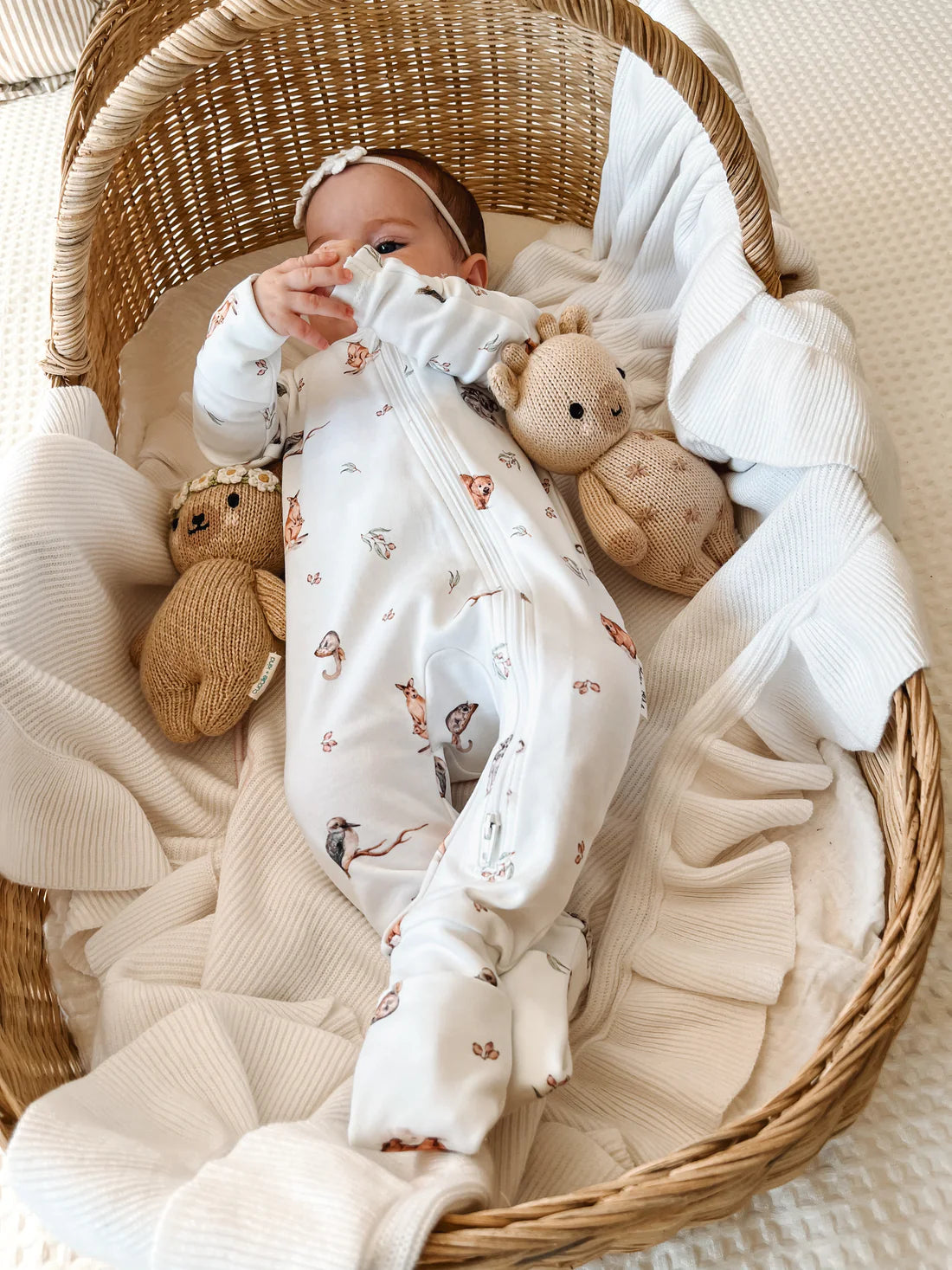 Aster & Oak  /  Native Animals Long Sleeve Zip  Romper