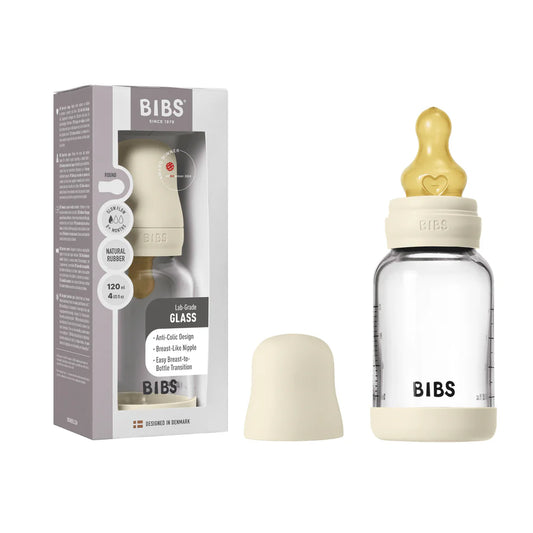 BIBS / Glass Bottle Round Nipple Slow Flow 120ml - Ivory