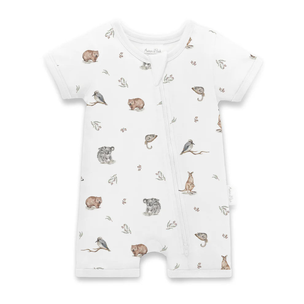 Aster & Oak / Native Animals SS Zip Romper