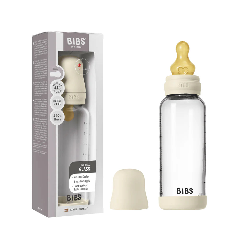 BIBS / Glass Bottle Round Nipple Medium Flow 240ml - Ivory