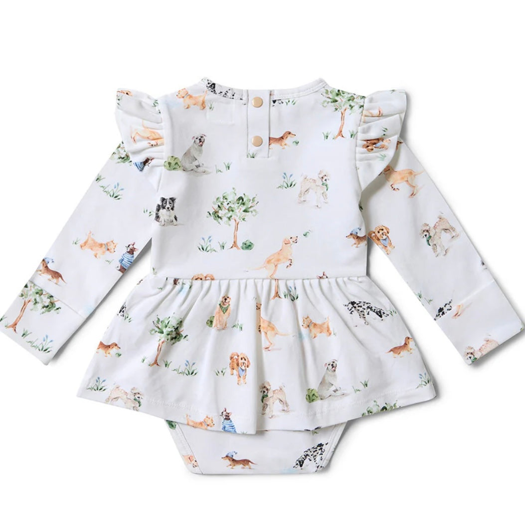 Snuggle Hunny / Long Sleeve Organic Dress - Dog Park