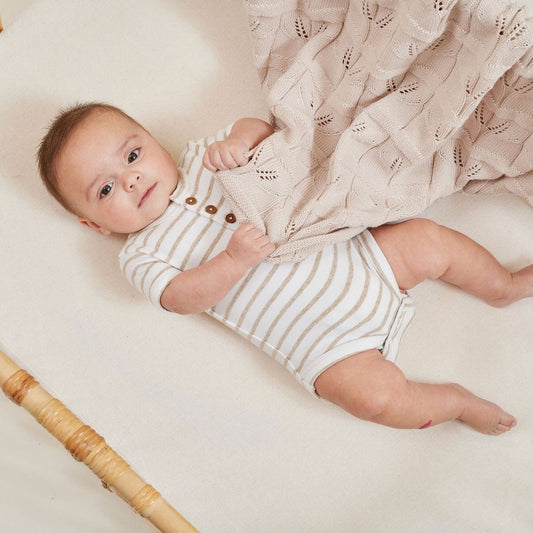 Aster & Oak / Oatmeal Stripe / Rib Henley Onesie