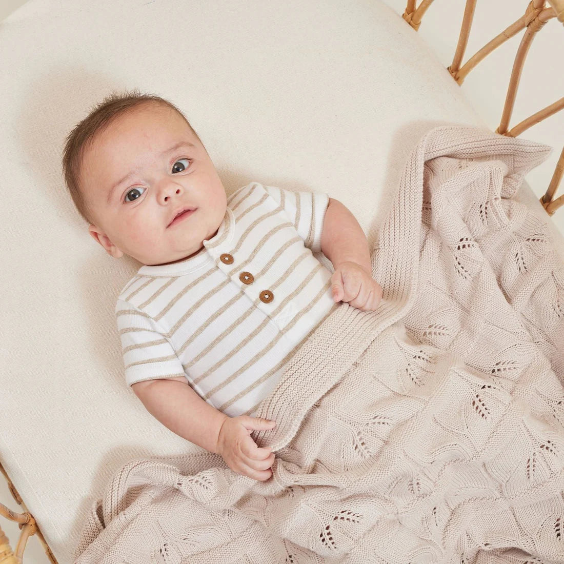 Aster & Oak / Oatmeal Stripe / Rib Henley Onesie