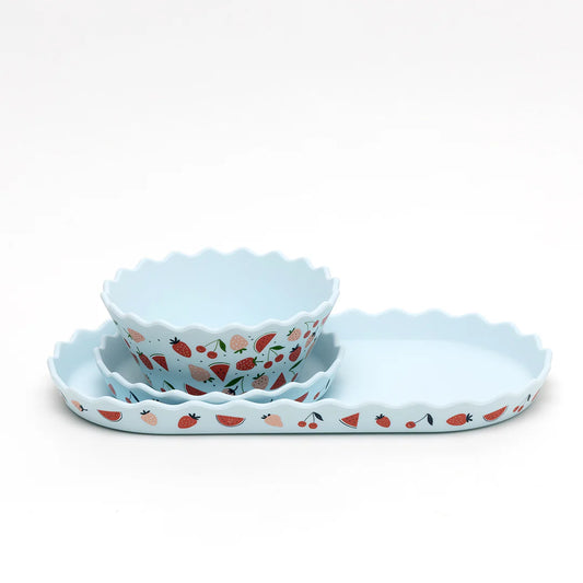 Chino Club / Silicone Bowl and Plate Set - Fruits Blue