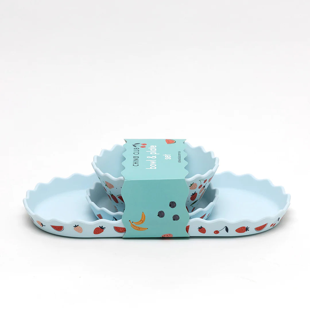 Chino Club / Silicone Bowl and Plate Set - Fruits Blue