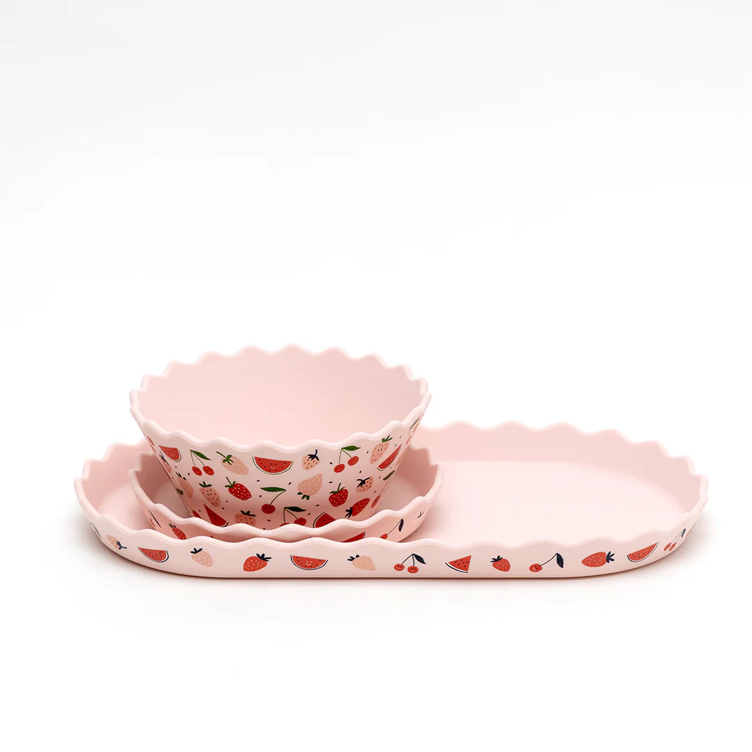 Chino Club / Silicone Bowl and Plate Set - Fruits Pink