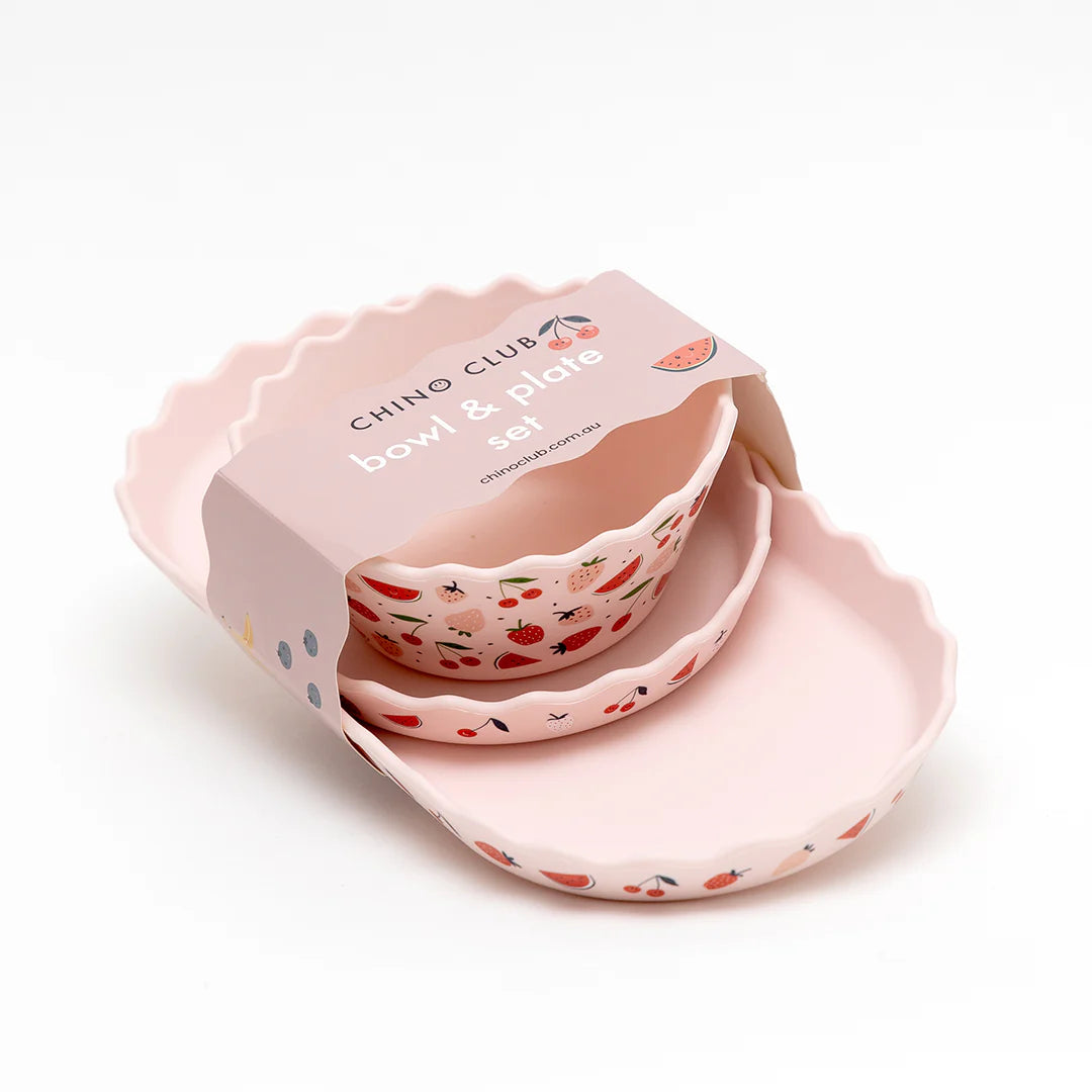 Chino Club / Silicone Bowl and Plate Set - Fruits Pink