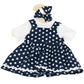 Hopscotch Doll / Doll Clothes - Navy Polka Dot Dress
