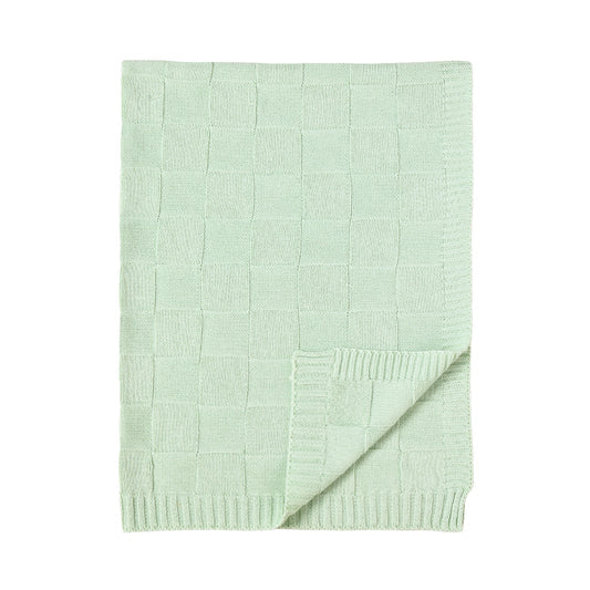 Living Textiles / Cotton Knitted Pram Blanket Checkered Seafoam