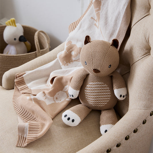 Living Textiles / Cotton Knitted Pram Blanket Australiana