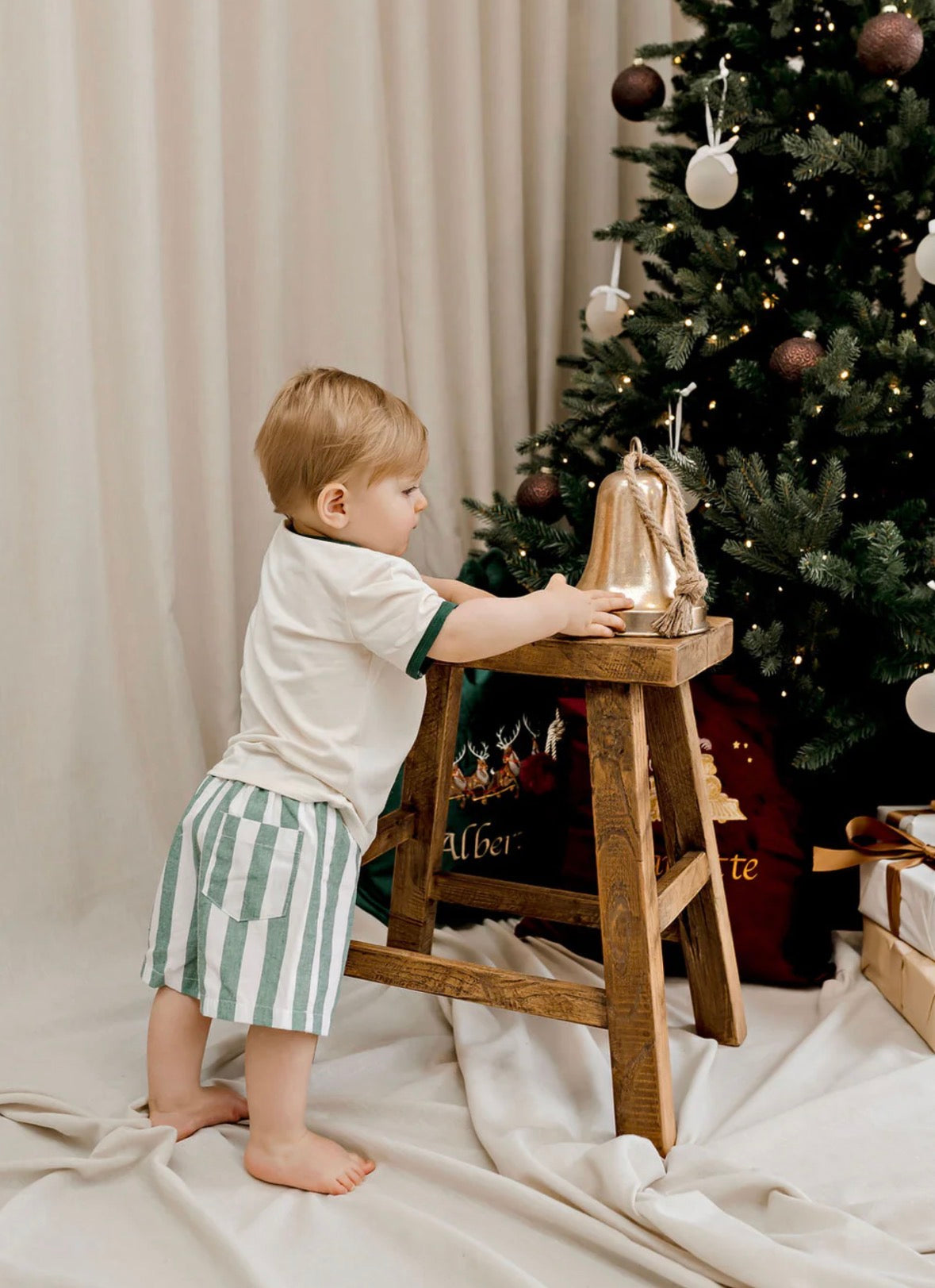 Confetti Kidz / Linen Shorts - Classic Green Stripe