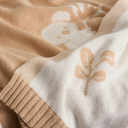 Living Textiles / Cotton Knitted Pram Blanket Australiana