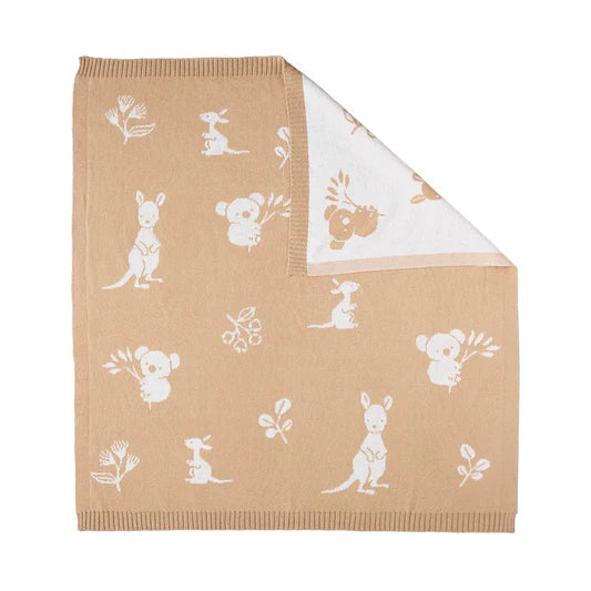 Living Textiles / Cotton Knitted Pram Blanket Australiana
