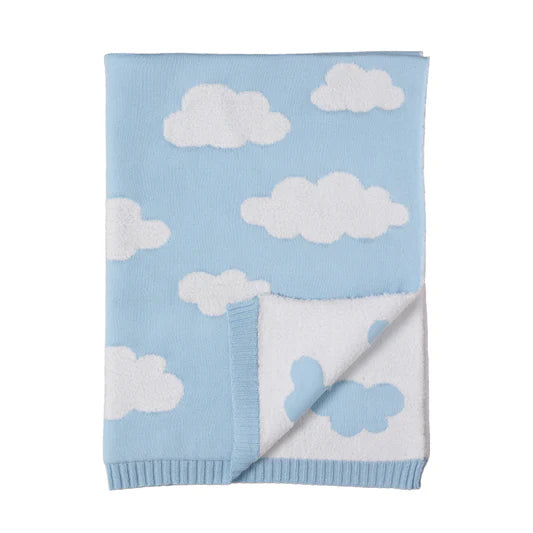 Living Textiles / Cotton Knitted Pram Blanket Cloud Whisper Blue