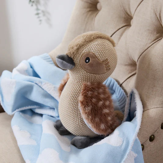 Living Textiles / Cotton Knitted Pram Blanket Cloud Whisper Blue
