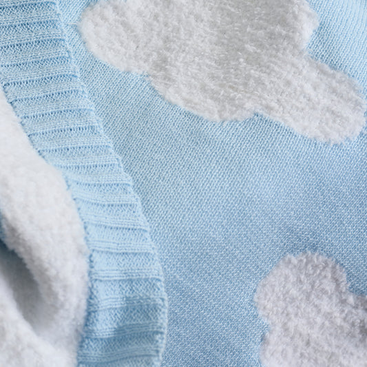Living Textiles / Cotton Knitted Pram Blanket Cloud Whisper Blue