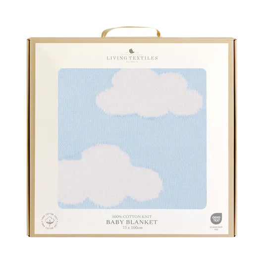 Living Textiles / Cotton Knitted Pram Blanket Cloud Whisper Blue