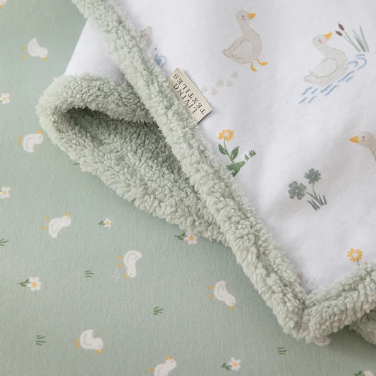 Living Textiles / Organic Jersey Sherpa Pram Blanket Goosey Goosey