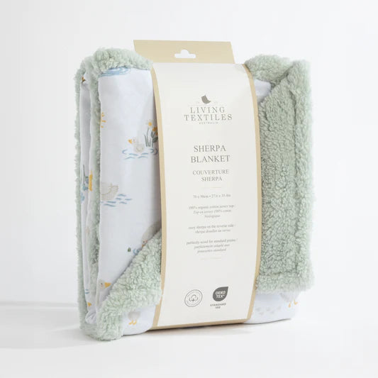 Living Textiles / Organic Jersey Sherpa Pram Blanket Goosey Goosey