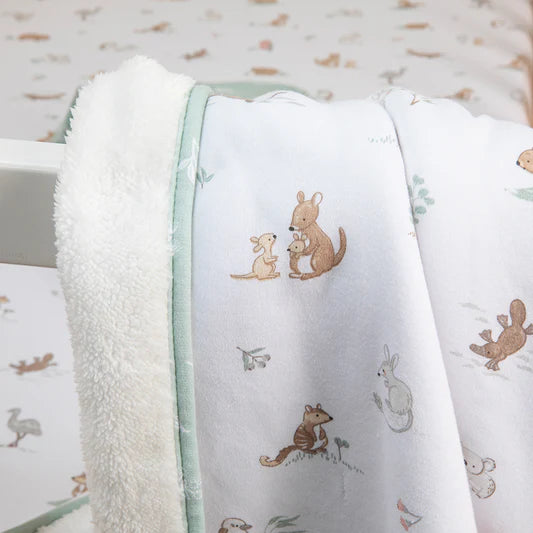 Living Textiles / Organic Jersey Sherpa Pram Blanket Australiana