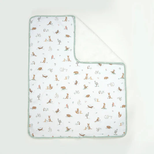 Living Textiles / Organic Jersey Sherpa Pram Blanket Australiana