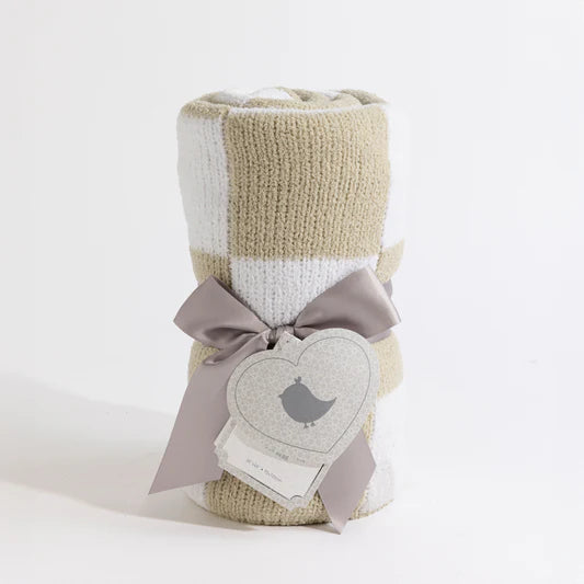 Living Textiles / Chenille Pram Blanket Taupe Check