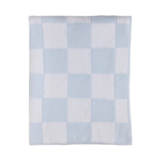 Living Textiles / Chenille Pram Blanket Blue Check