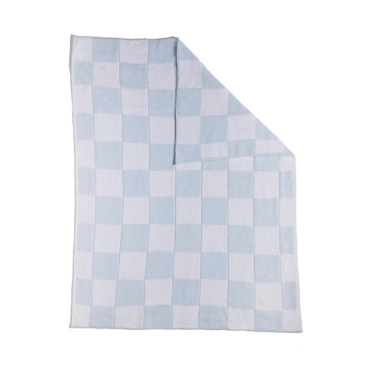 Living Textiles / Chenille Pram Blanket Blue Check