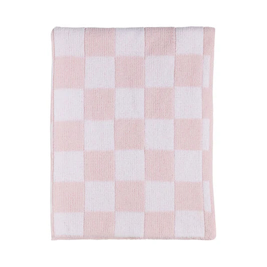 Living Textiles / Chenille Pram Blanket Pink Check