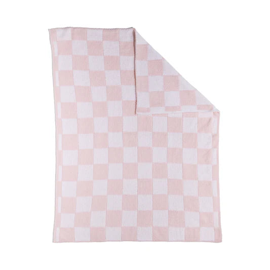 Living Textiles / Chenille Pram Blanket Pink Check