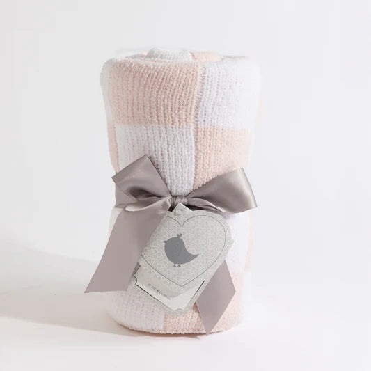Living Textiles / Chenille Pram Blanket Pink Check