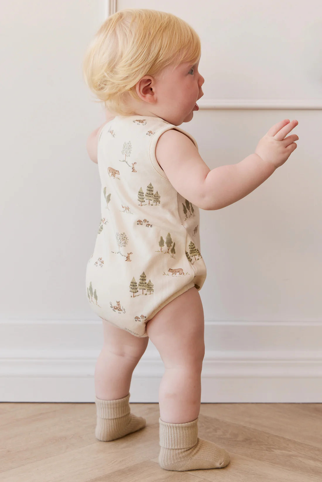 Jamie Kay / Organic Cotton Archie Playsuit - Pine Forest Friends