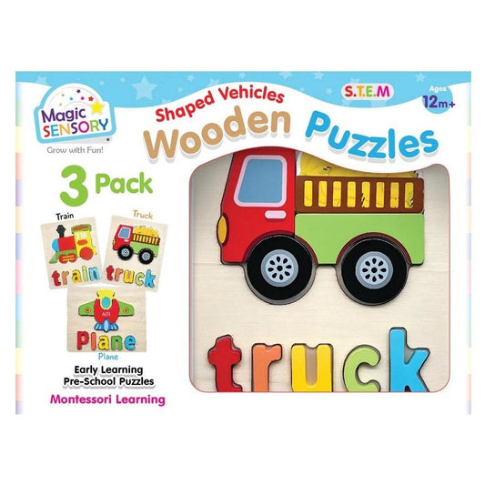 Magic Sensory / Wooden Puzzle 3 Pack - Vehicles