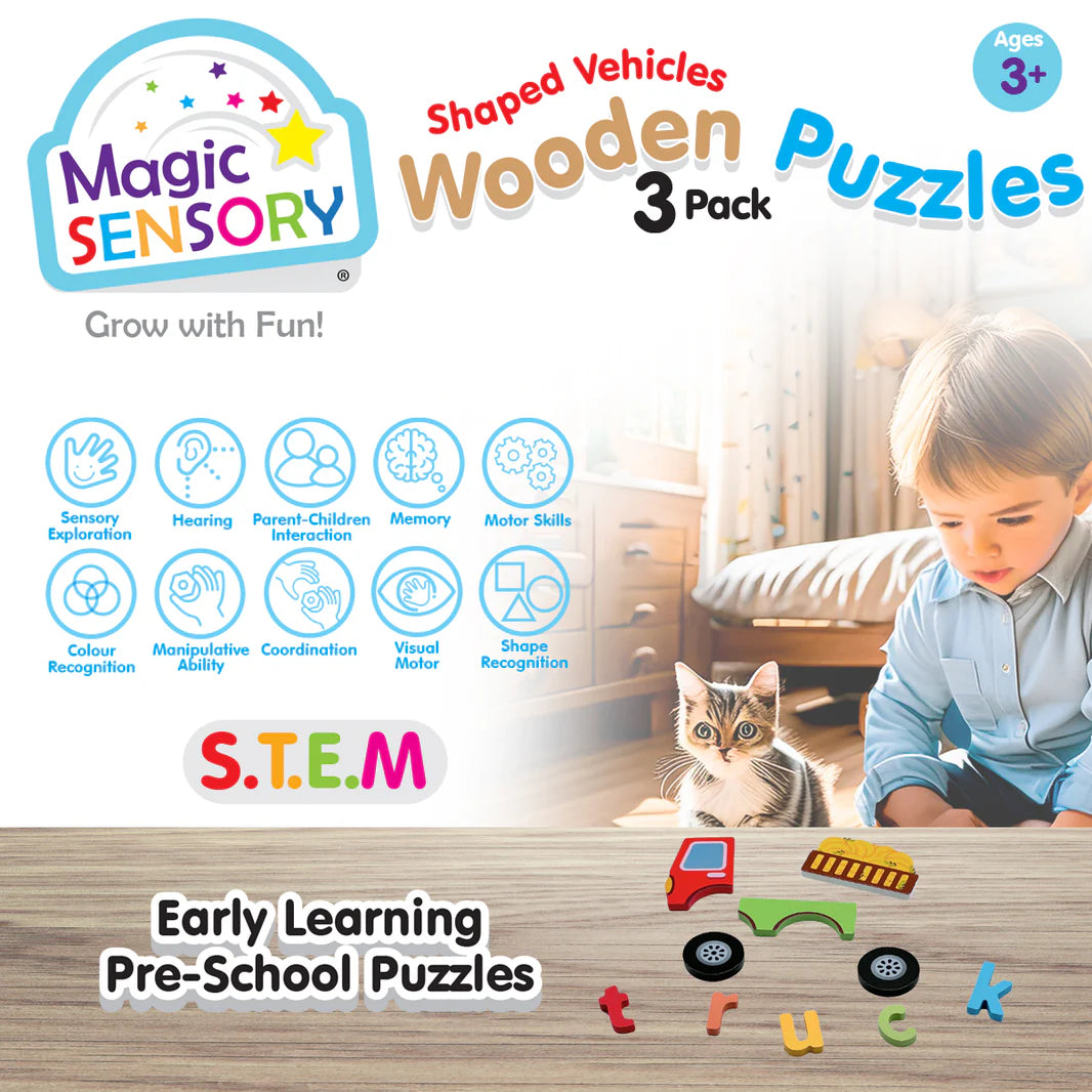 Magic Sensory / Wooden Puzzle 3 Pack - Vehicles